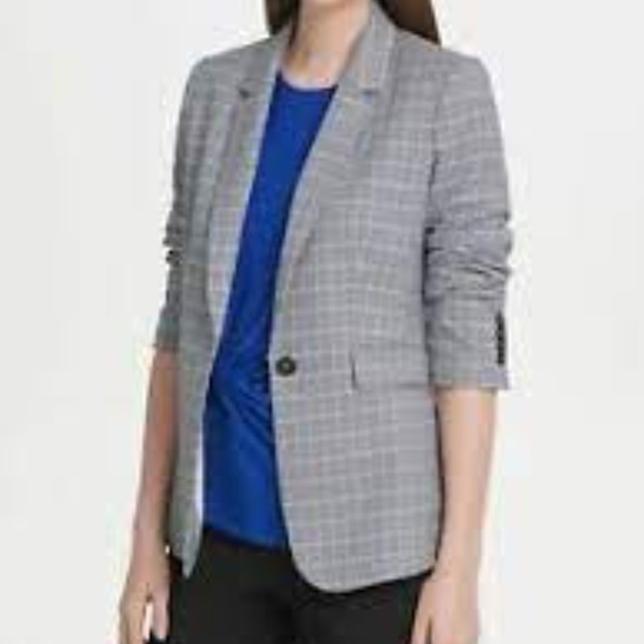 DKNY Houndstooth Collarless Blazer Jacket - Picture 2 of 9